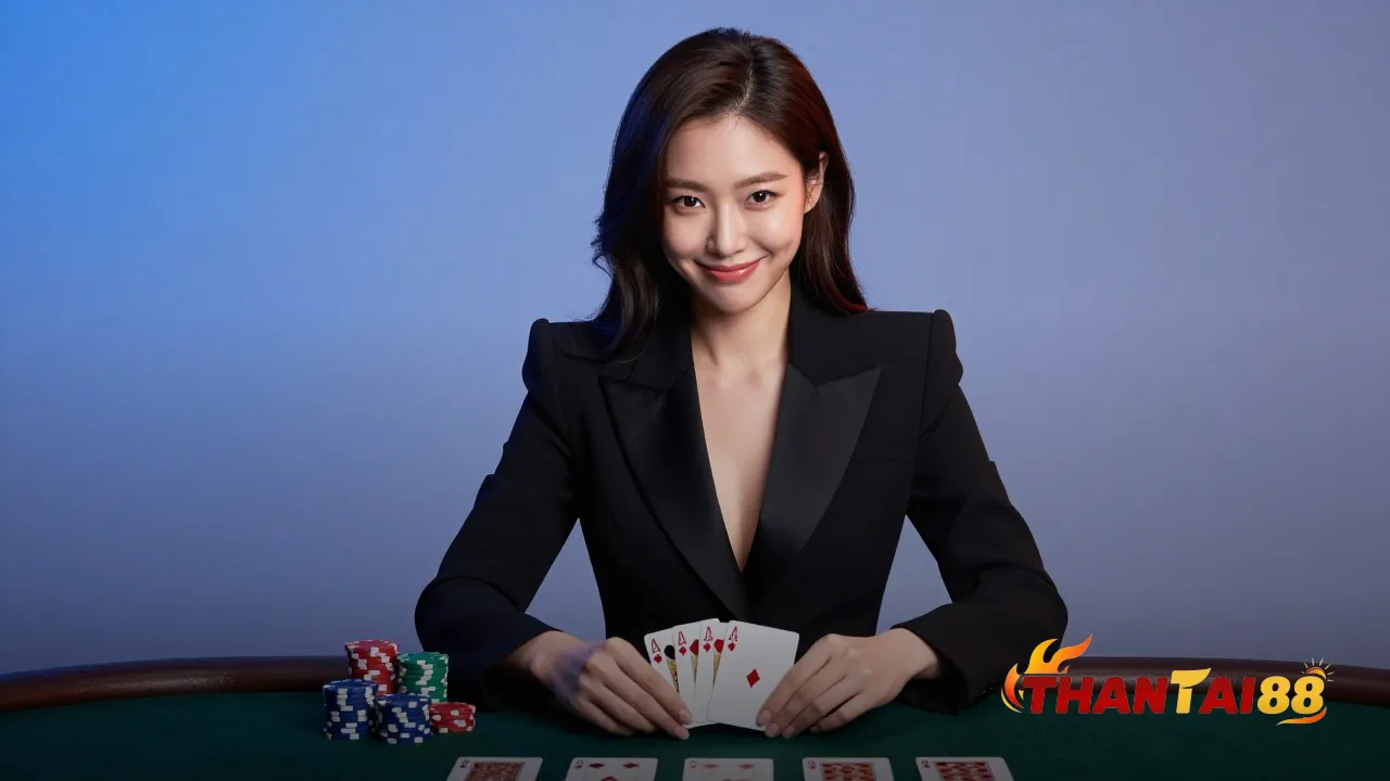 Người chơi xem bài tẩy bên bàn poker Texas Hold'em